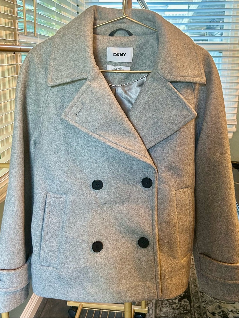 DKNY Light Gray Double-Breasted Wool-Blend Peacoat size XS New without tags